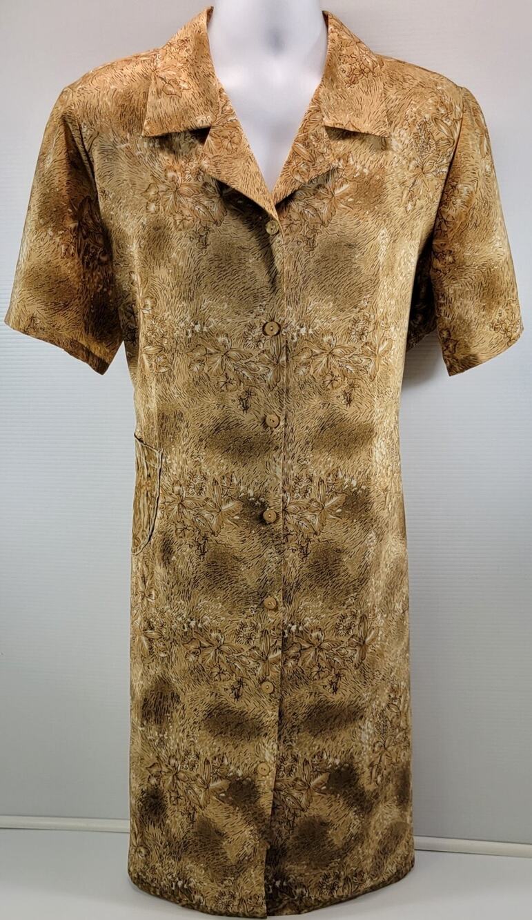Voir Collection Brown Floral Women Polyester Button Down Rear Tie Maxi Dress XL